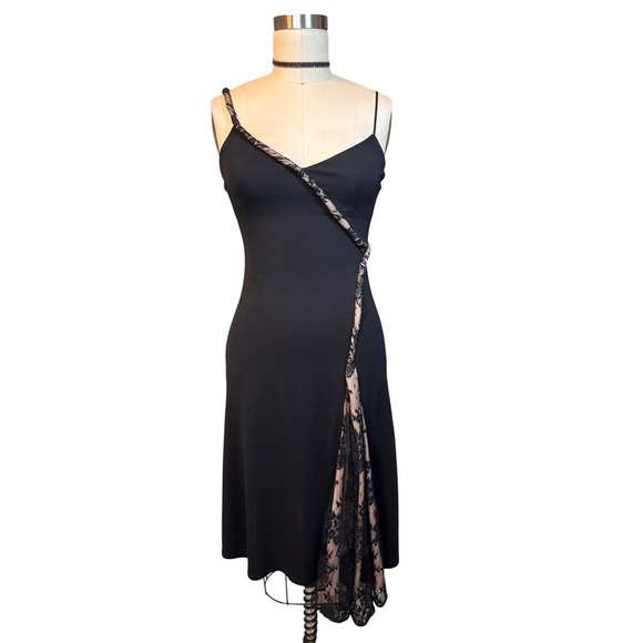BCBGMaxAzria Dresses & Skirts - Lace Trim Asymmetrical BCBGMAXAZRIA Midi Dress XS Black
